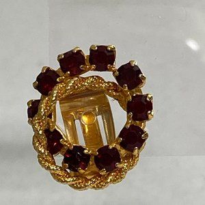 Jewelry Vintage Unsigned Clip on Earrings Red Stones Metal Gold Plate